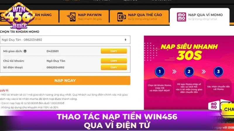 Tiến hành tạo lệnh nạp đơn giản với ví điện tử